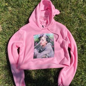 Cole Sprouse Pink crop top hoodie